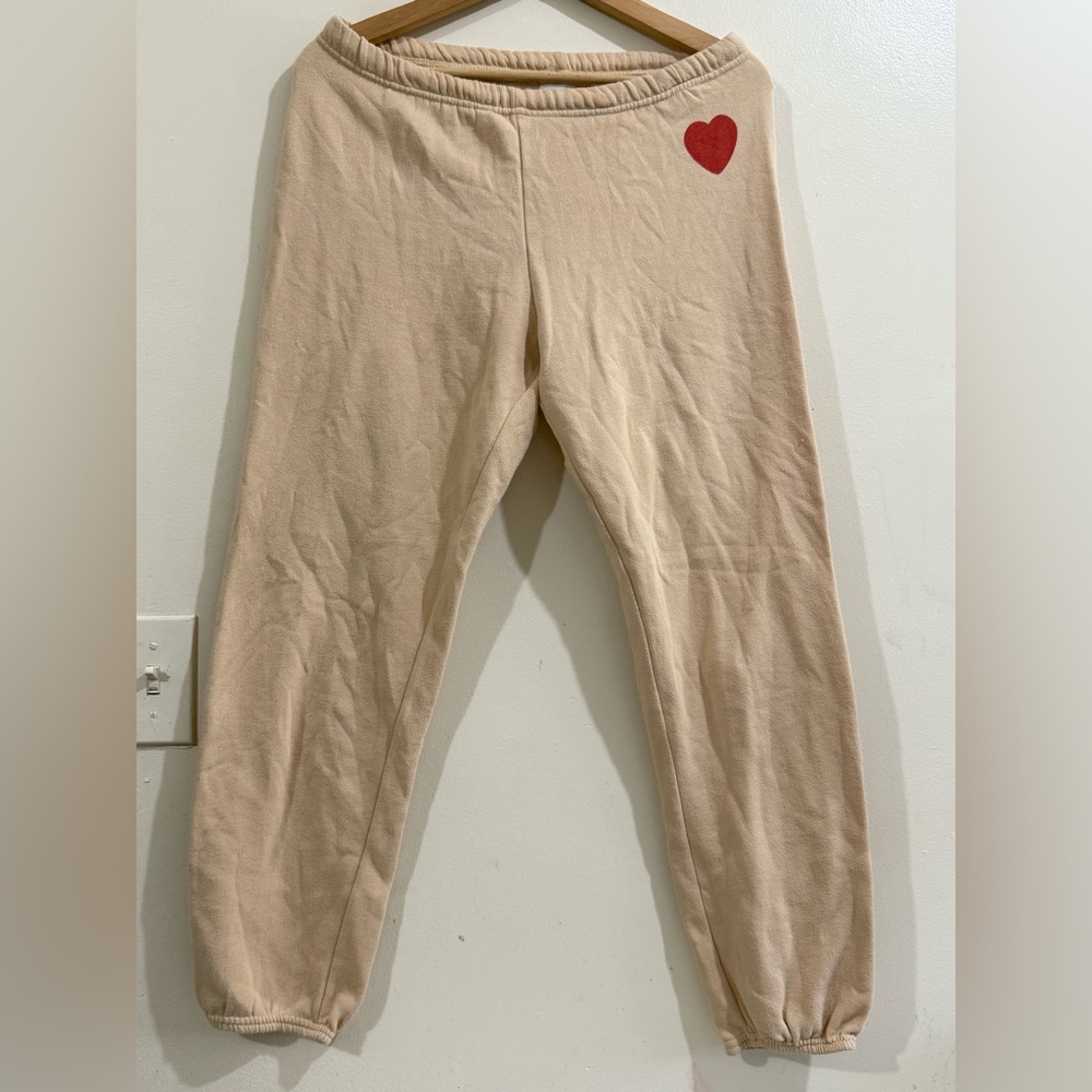 WITH LOVE FROM Women's Cream Jogger Pants with Red Heart Accent